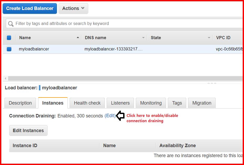 Picture showing the Edit link for editing the connection draining